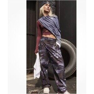 Free People Mesmerize Me Grunge Baggy Pants Navy Meadow Motion Sz S NWT